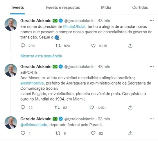 O vice-presidente eleito, Geraldo Alckmin (PSB), confirmou o nome de Aliel em publicação nas redes sociais.