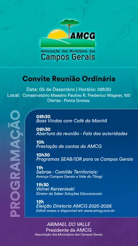 Confira a programação da reunião da AMCG para esta quinta-feira (05).