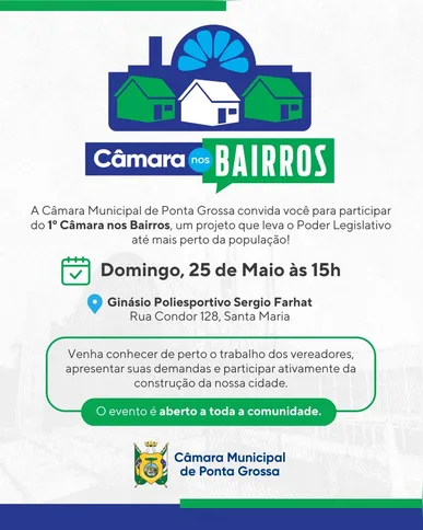 Projeto Câmara nos Bairros inicia neste domingo