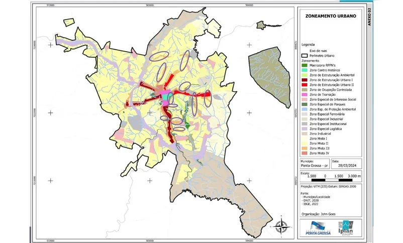 Mapa do zoneamento urbano de Ponta Grossa