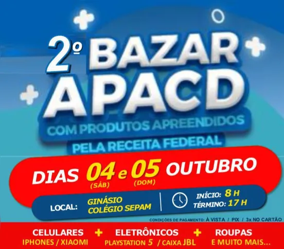 Imagem ilustrativa da imagem Bazar da APACD ofertará mercadorias apreendidas pela Receita Federal em PG