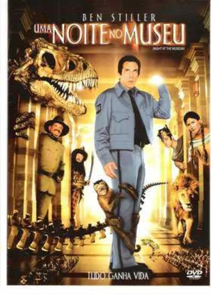 FILME 1- Na capa do DVD  de “Uma noite no museu” (2006) aparece Ben Stiller e alguns dos personagens que ganham vida na tela do cinema ou do seu TV.    