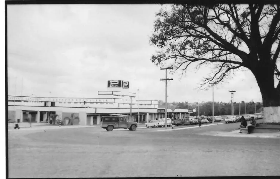 Esta foto mostra a Rodoviária ainda na  finalização da construção, e a árvore não estava tão frondosa. A notar os veículos de então: Simca, Rural, Aero Willis, Fuques, Kombis....