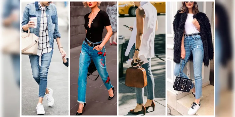 Enquanto nos anos 2000 as calças de cin-tura extremamente baixa fizeram sucesso, agora quanto mais alta a cintura do jeans, melhor, pois cria um visual retrô. 