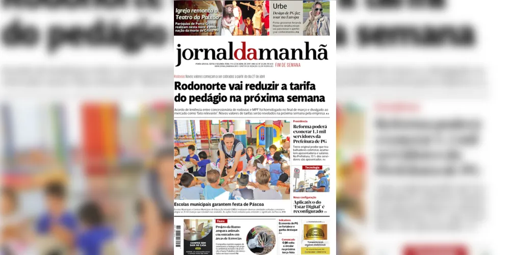 Imagem ilustrativa da imagem Capa da edição desta sexta-feira (19/04/2019) do JM