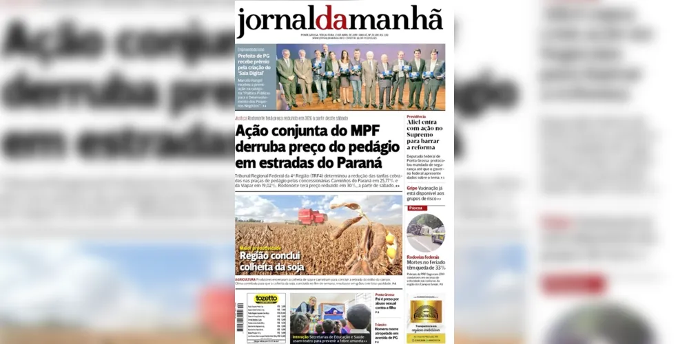Imagem ilustrativa da imagem Capa da edição desta terça-feira (24/04/2019) do JM
