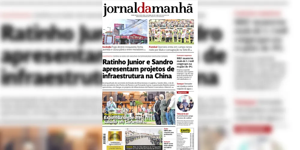 Imagem ilustrativa da imagem Capa da edição desta sexta-feira (26/04/2019) do JM