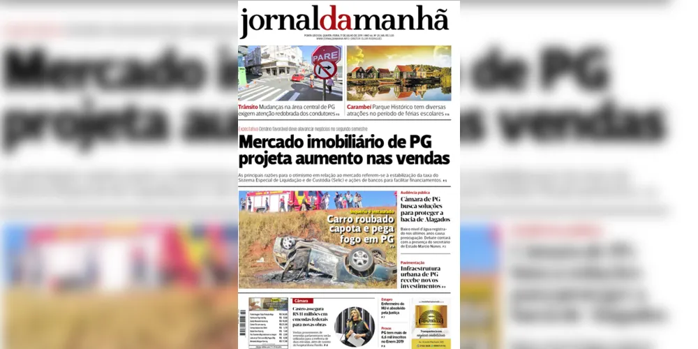 Imagem ilustrativa da imagem Capa da edição desta quarta-feira (17/07/2019) do JM