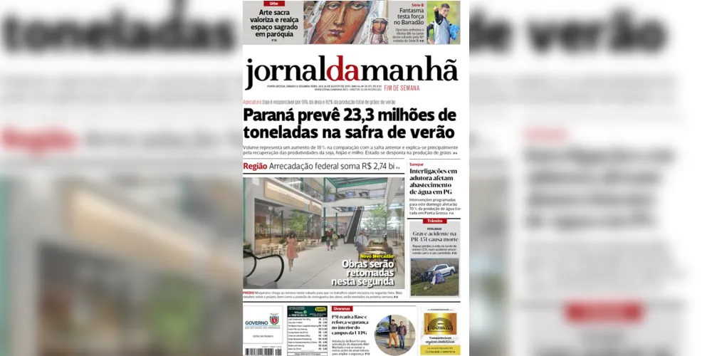 Imagem ilustrativa da imagem Capa da edição deste fim de semana (24, 25 e 26/08/2019) do JM
