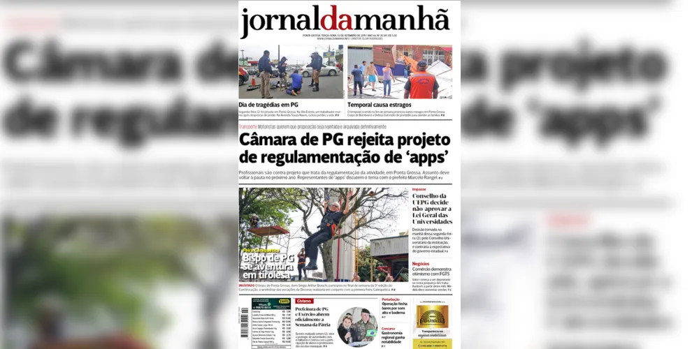 Imagem ilustrativa da imagem Capa da edição desta terça-feira (03/09/2019) do JM