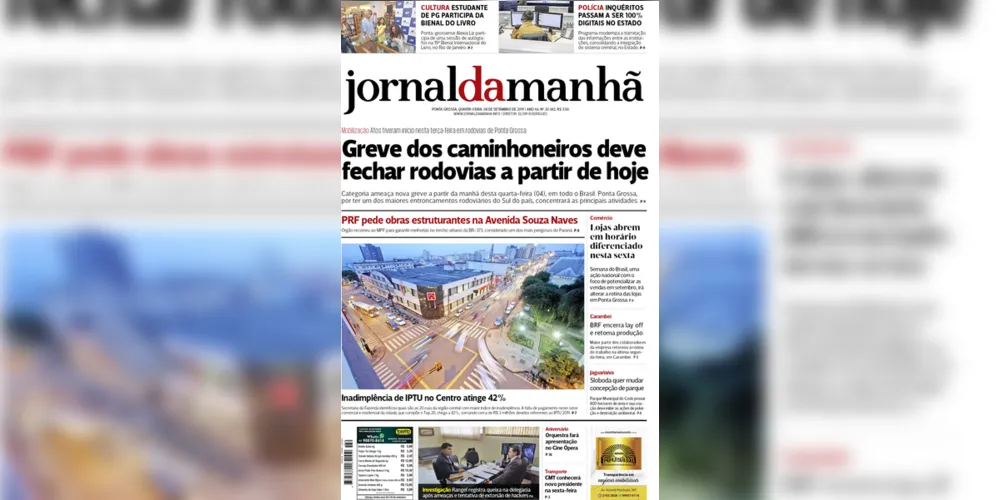Imagem ilustrativa da imagem Capa da edição desta quarta-feira (04/09/2019) do JM