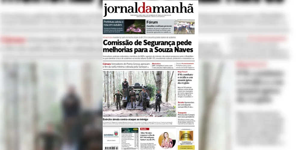 Imagem ilustrativa da imagem Capa da edição desta quinta-feira (03/10/2019) do JM