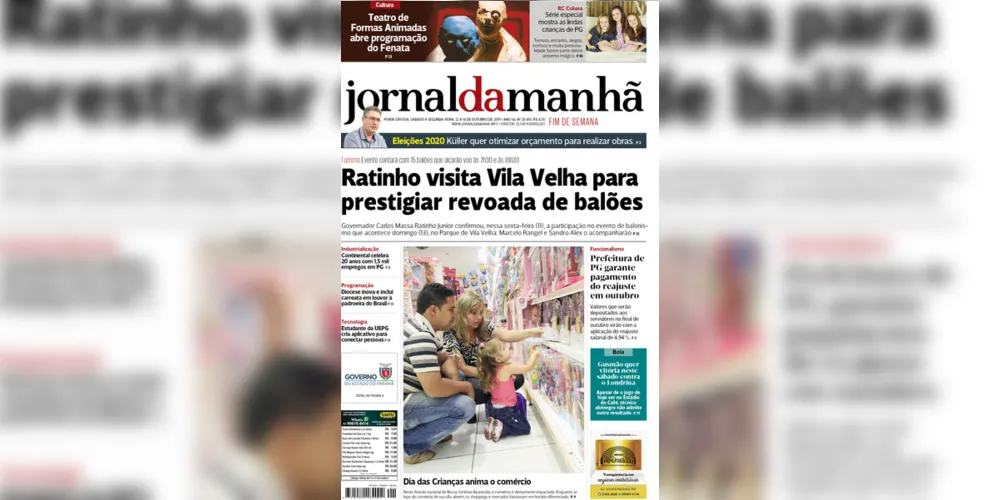 Imagem ilustrativa da imagem Capa da edição deste fim de semana (12, 13 e 14/10/2019) do JM