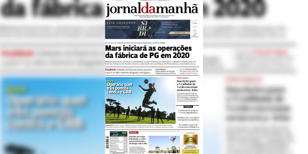 Imagem ilustrativa da imagem Capa da edição desta terça-feira (15/10/2019) do JM
