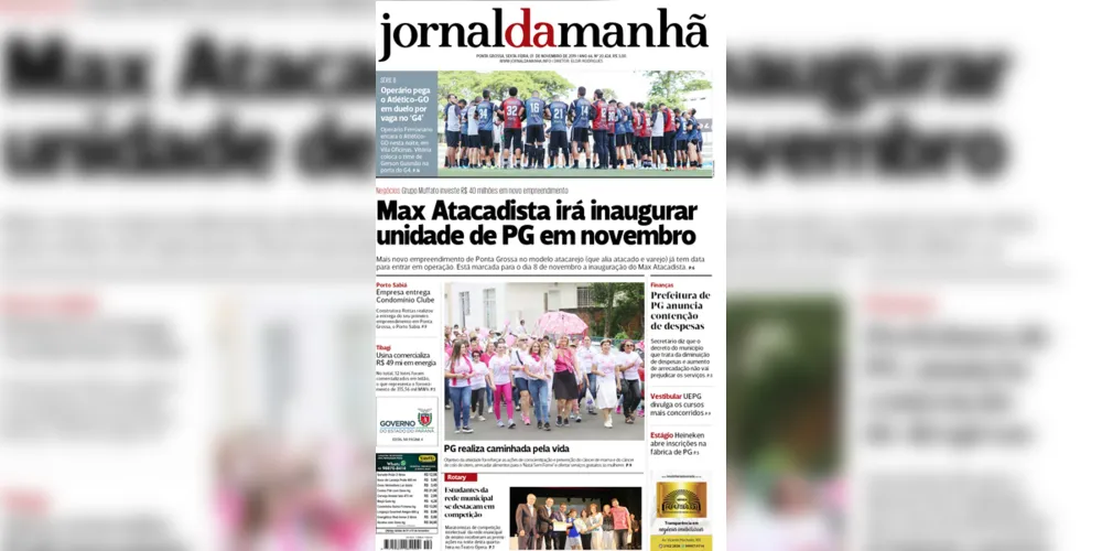 Imagem ilustrativa da imagem Capa da edição desta sexta-feira (1º/11/2019) do JM