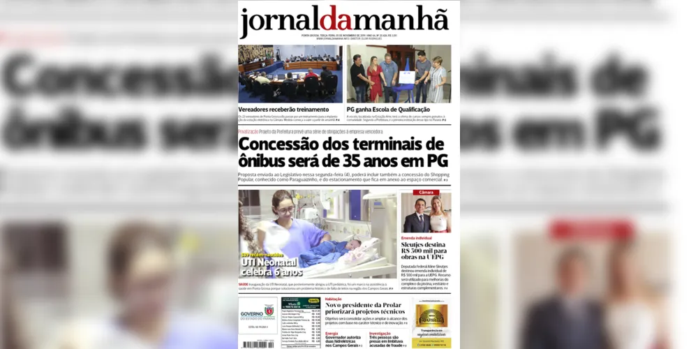 Imagem ilustrativa da imagem Capa da edição desta terça-feira (05/11/2019) do JM