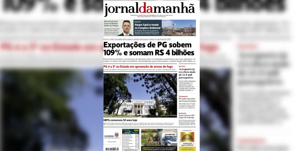 Imagem ilustrativa da imagem Capa da edição desta quarta-feira (06/11/2019) do JM