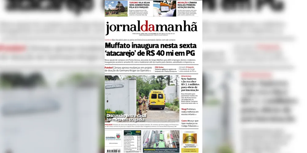 Imagem ilustrativa da imagem Capa da edição desta quinta-feira (07/11/2019) do JM