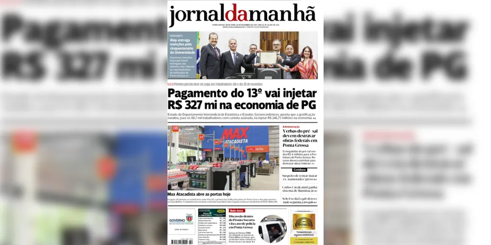 Imagem ilustrativa da imagem Capa da edição desta sexta-feira (08/11/2019) do JM