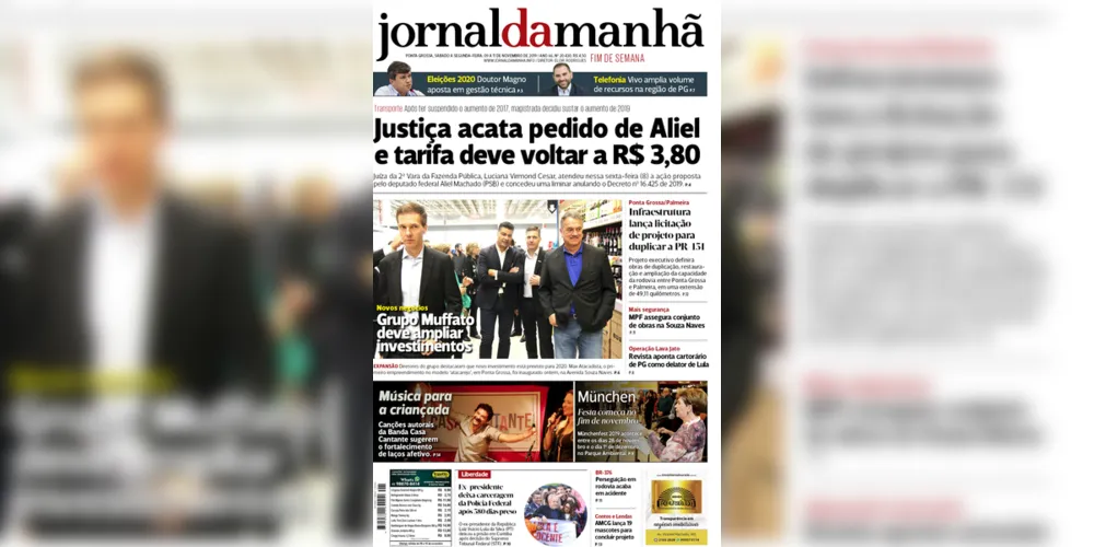 Imagem ilustrativa da imagem Capa da edição deste fim de semana (09, 10 e 11/11/2019) do JM
