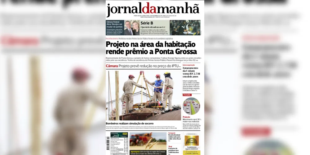 Imagem ilustrativa da imagem Capa da edição desta quinta-feira (14/11/2019) do JM