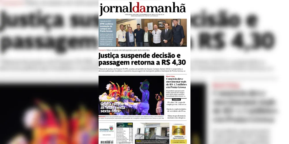 Imagem ilustrativa da imagem Capa da edição desta sexta-feira (22/11/2019) do JM