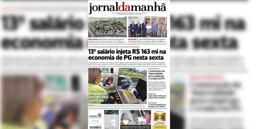 Imagem ilustrativa da imagem Capa da edição desta sexta-feira (29/11/2019) do JM