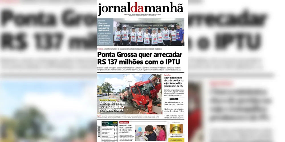 Imagem ilustrativa da imagem Capa da edição desta terça-feira (14/01/2020) do JM