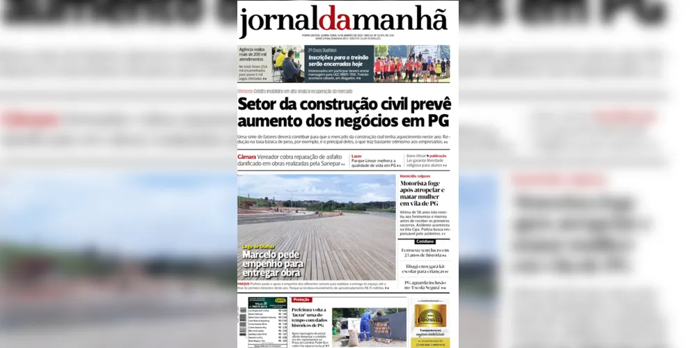 Imagem ilustrativa da imagem Capa da edição desta quinta-feira (16/01/2020) do JM