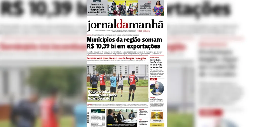 Imagem ilustrativa da imagem Capa da edição deste fim de semana (18, 19 e 20/01/2020) do JM