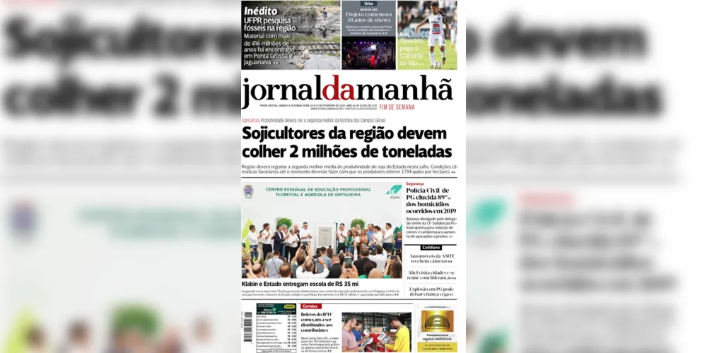 Imagem ilustrativa da imagem Capa da edição deste fim de semana (01, 02 e 03/02/2020) do JM