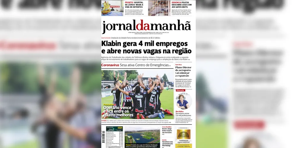 Imagem ilustrativa da imagem Capa da edição desta terça-feira (04/02/2020) do JM