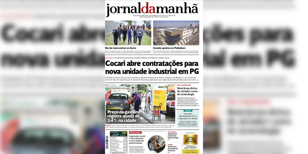 Imagem ilustrativa da imagem Capa da edição desta quinta-feira (06/02/2020) do JM