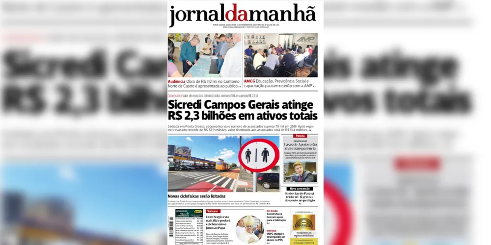 Imagem ilustrativa da imagem Capa da edição desta sexta-feira (14/02/2020) do JM
