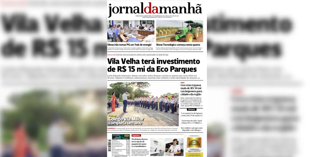 Imagem ilustrativa da imagem Capa da edição desta quarta-feira (19/02/2020)
