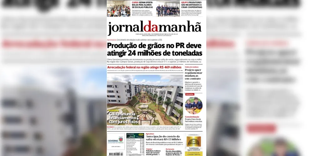 Imagem ilustrativa da imagem Capa da edição desta sexta-feira (21/02/2020)