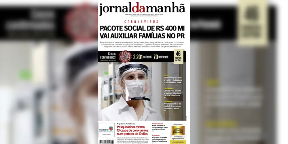 Imagem ilustrativa da imagem Capa da edição desta quarta-feira (25/03/2020) do JM