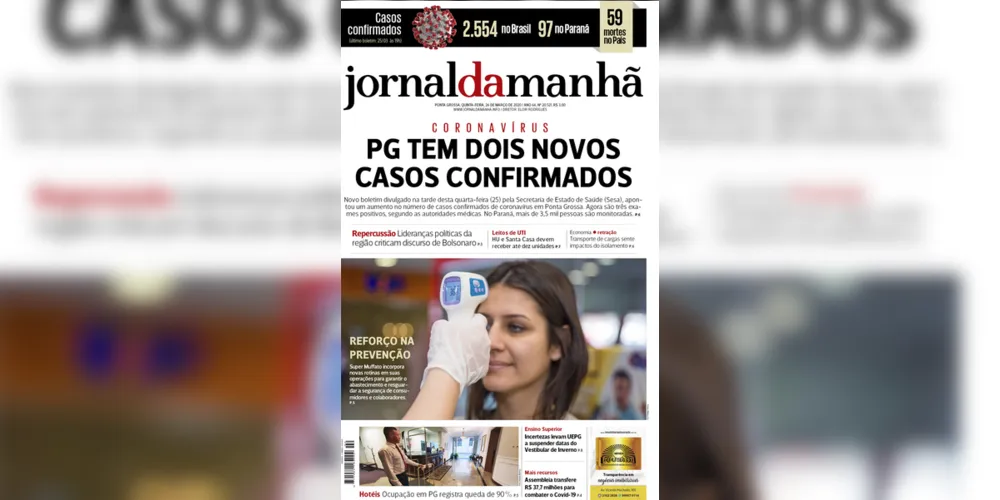 Imagem ilustrativa da imagem Capa da edição desta quinta-feira (26/03/2020) do JM
