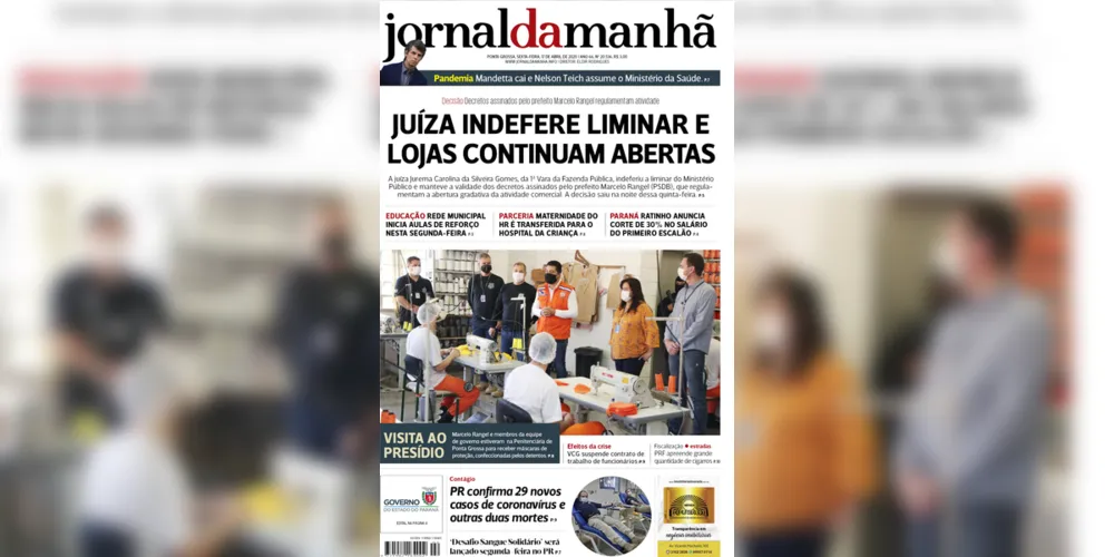 Imagem ilustrativa da imagem Capa da edição desta sexta-feira (17/04/2020) do JM