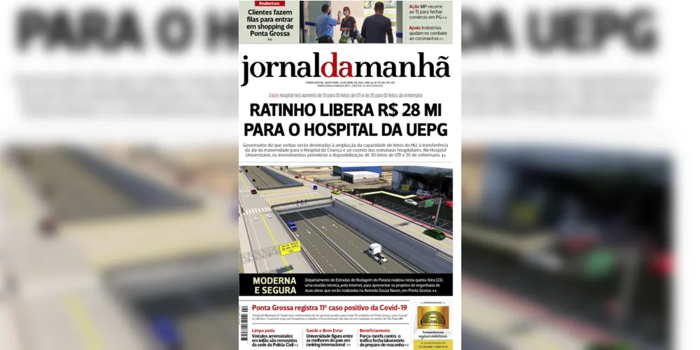 Imagem ilustrativa da imagem Capa da edição desta sexta-feira (24/04/2020) do JM