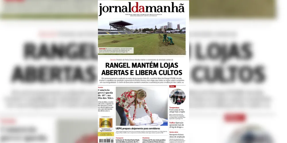 Imagem ilustrativa da imagem Capa da edição desta quinta-feira (07/05/2020) do JM
