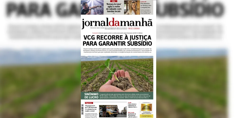 Imagem ilustrativa da imagem Capa da edição deste fim de semana (16, 17 e 18/05/2020) do JM