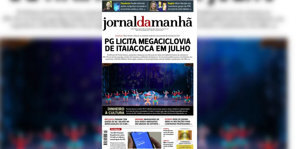 Imagem ilustrativa da imagem Capa da edição desta sexta-feira (20/05/2020) do JM