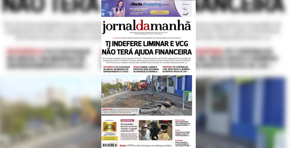 Imagem ilustrativa da imagem Capa da edição desta terça-feira (09/06/2020) do JM