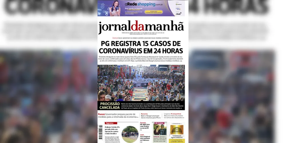 Imagem ilustrativa da imagem Capa da edição desta quinta e sexta-feira (10 e 11/06/2020) do JM
