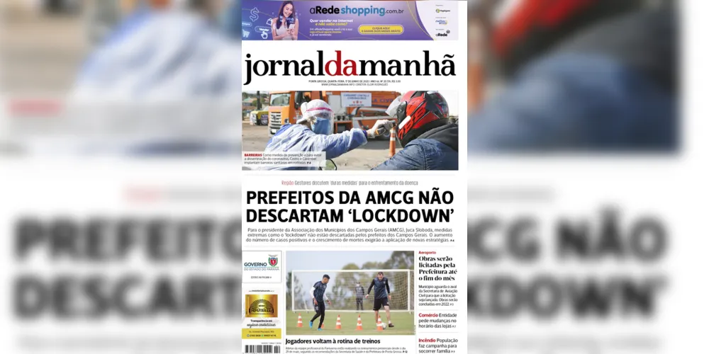 Imagem ilustrativa da imagem Capa da edição desta quarta-feira (17/06/2020) do JM