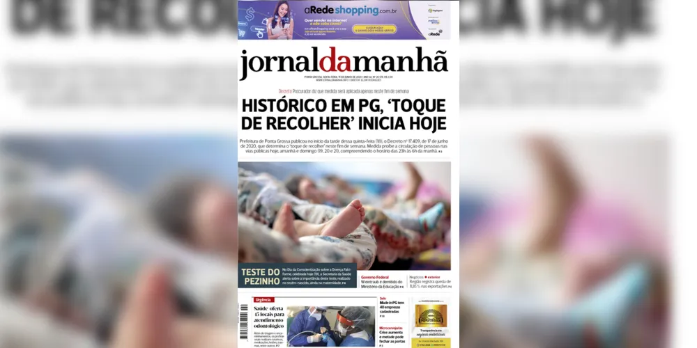 Imagem ilustrativa da imagem Capa da edição desta sexta-feira (19/06/2020) do JM