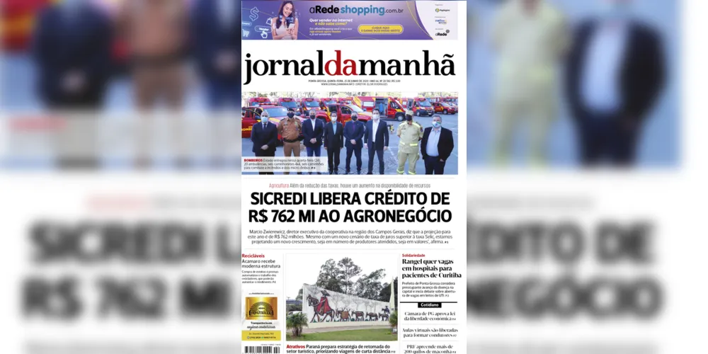 Imagem ilustrativa da imagem Capa da edição desta quinta-feira (25/06/2020) do JM