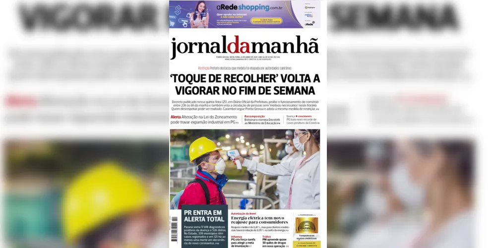 Imagem ilustrativa da imagem Capa da edição desta sexta-feira (26/06/2020) do JM