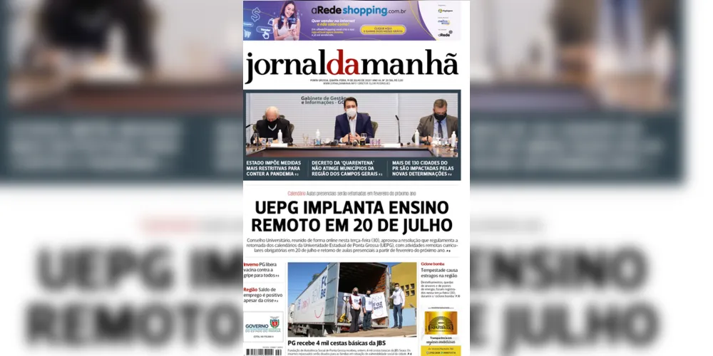 Imagem ilustrativa da imagem Capa da edição desta quarta-feira (1/07/2020) do JM
